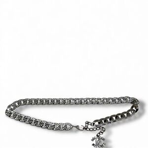 Chanel 2006 CC Baguette Crystals Ruthenium (Gun Metal) Chain Link Belt Silver